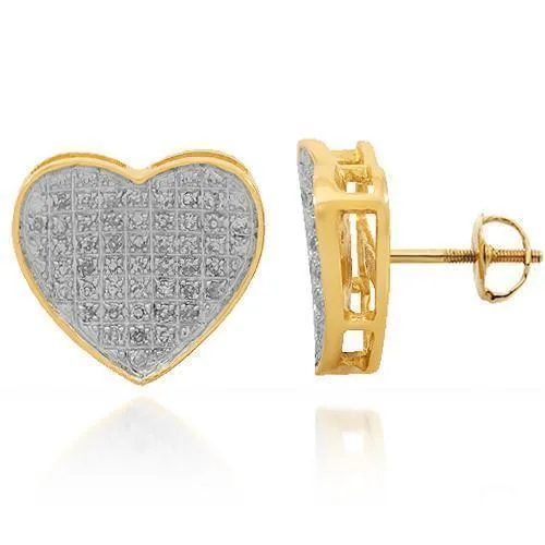 10K Solid Yellow Gold Womens Diamond Heart Stud Earrings 0.32 Ctw