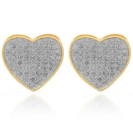 10K Solid Yellow Gold Womens Diamond Heart Stud Earrings 0.32 Ctw