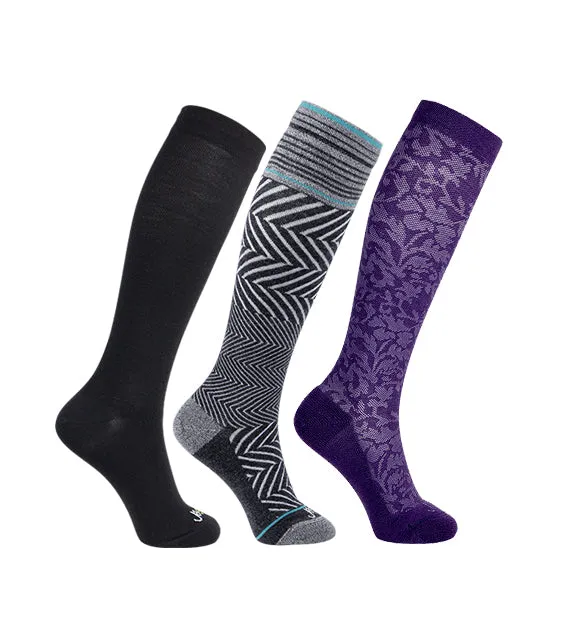 76% Rich Merino Wool Everyday Compression Socks (15-20mmHg) - Floral- 3 Pack