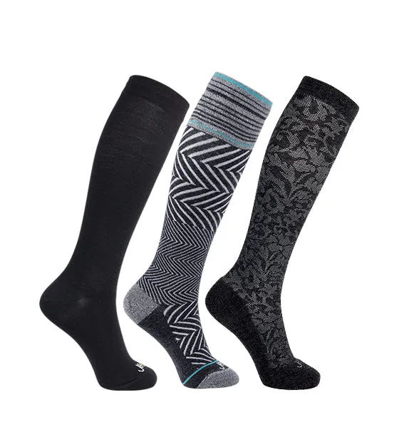 76% Rich Merino Wool Everyday Compression Socks (15-20mmHg) - Floral- 3 Pack