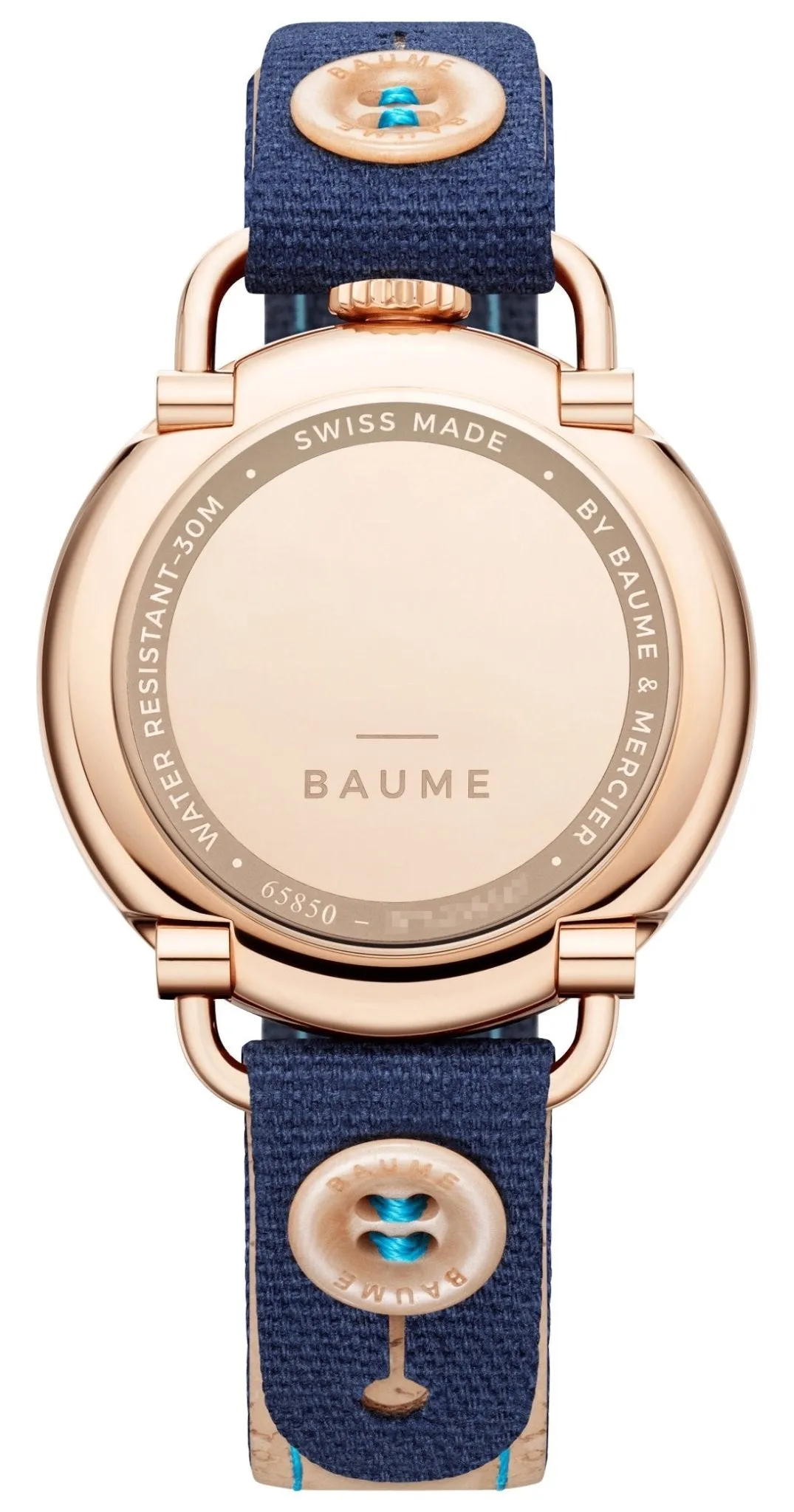 Baume & Mercier Baume Rose Gold PVD Blue Dial Blue Cotton Strap Date Quartz Mens Watch M0A10603