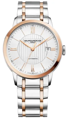 Baume & Mercier Classima Automatic 18K Rose Gold & Steel Silver Dial Date Mens Watch M0A10217