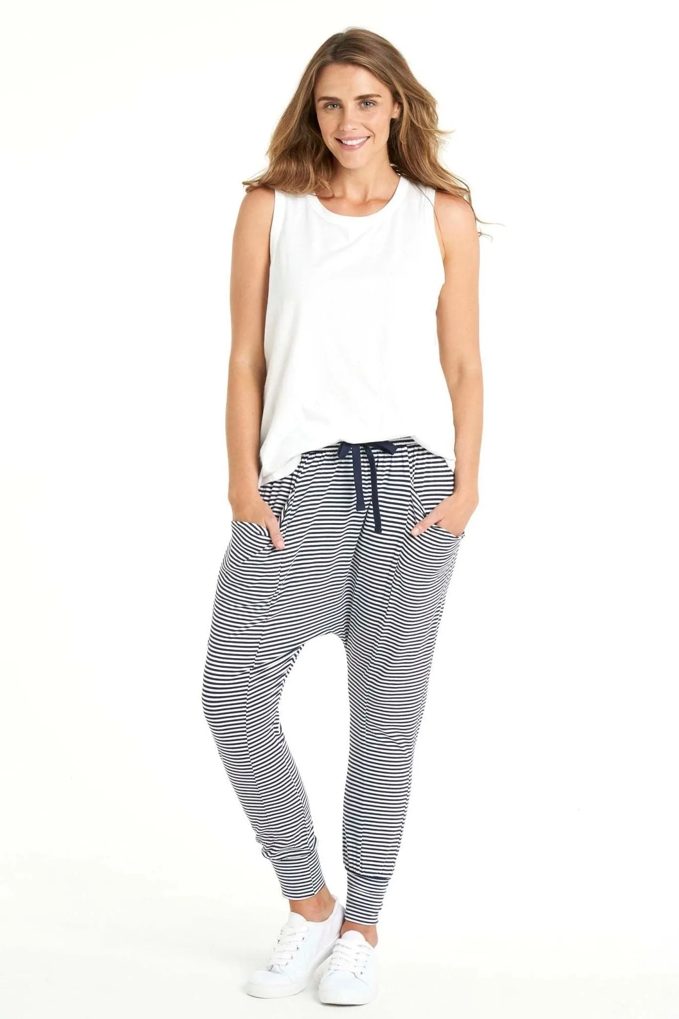 Betty Basics Barcelona Pants in Navy White Stripe