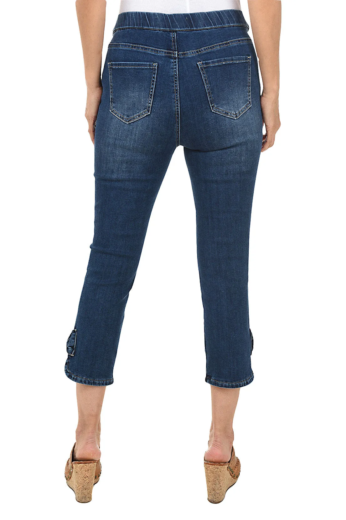 Bow Hem Pull-On Denim Capri Pant