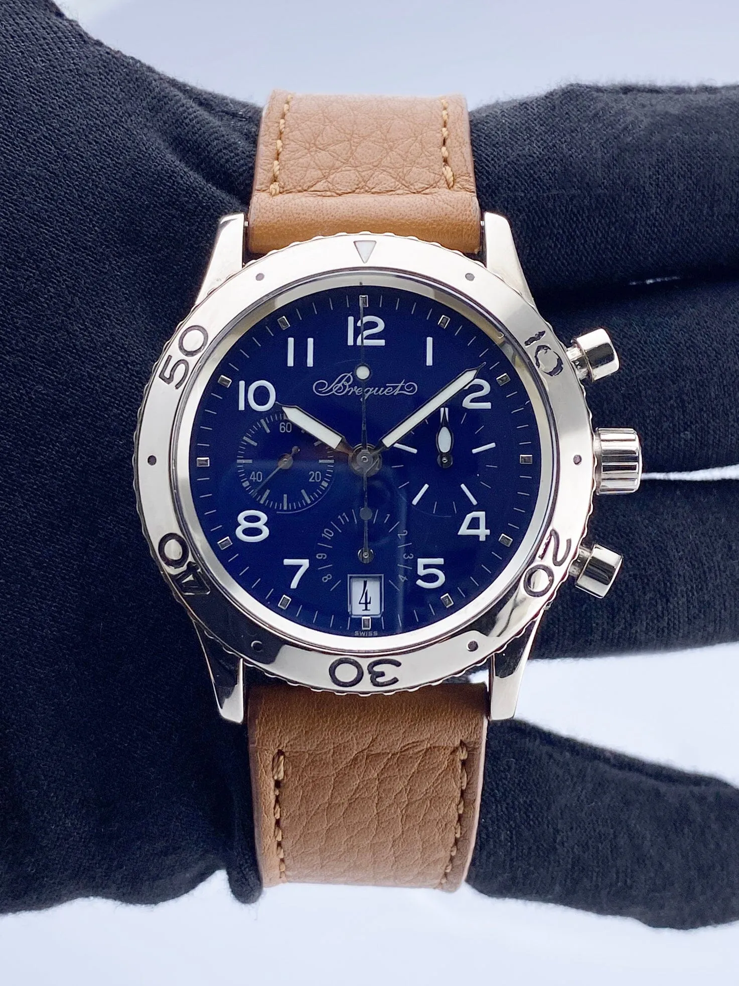 Breguet Type XX 3820 Blue Dial 18K White Gold Mens Watch