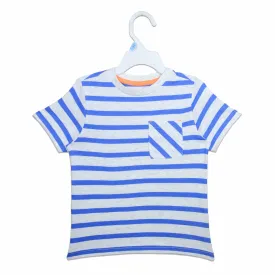 C1518 FF Stay Cool Blue with Grey Stripes Front Pocket T-Shirt