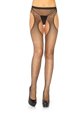 Casey Rhinestone Fishnet Suspender Pantyhose