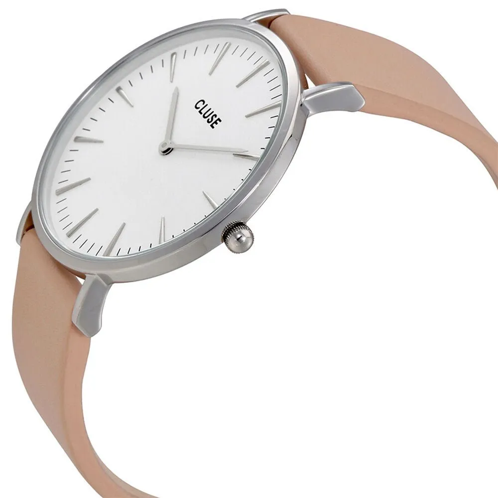 Cluse La Boheme Nude Leather Stainless Steel White Dial Womens Watch CL18231