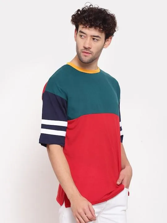 Cotton Color Block Half Sleeves Mens Round Neck T-Shirt