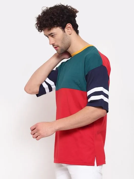 Cotton Color Block Half Sleeves Mens Round Neck T-Shirt