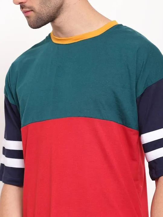 Cotton Color Block Half Sleeves Mens Round Neck T-Shirt