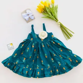 Dahlia Dress in Bluegreen Pineapple Print