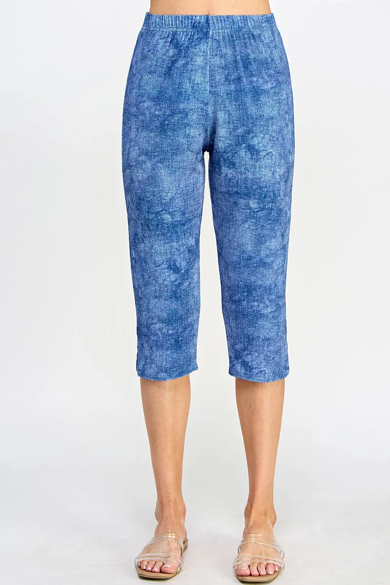 Everyday Perfect Denim Print Elastic Waist Pants-5002BN-ARD1-D003