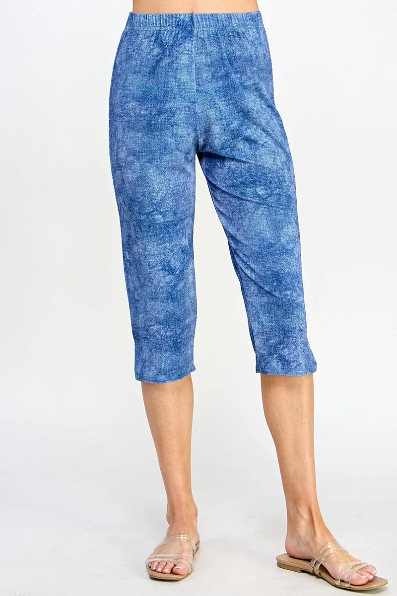 Everyday Perfect Denim Print Elastic Waist Pants-5002BN-ARD1-D003