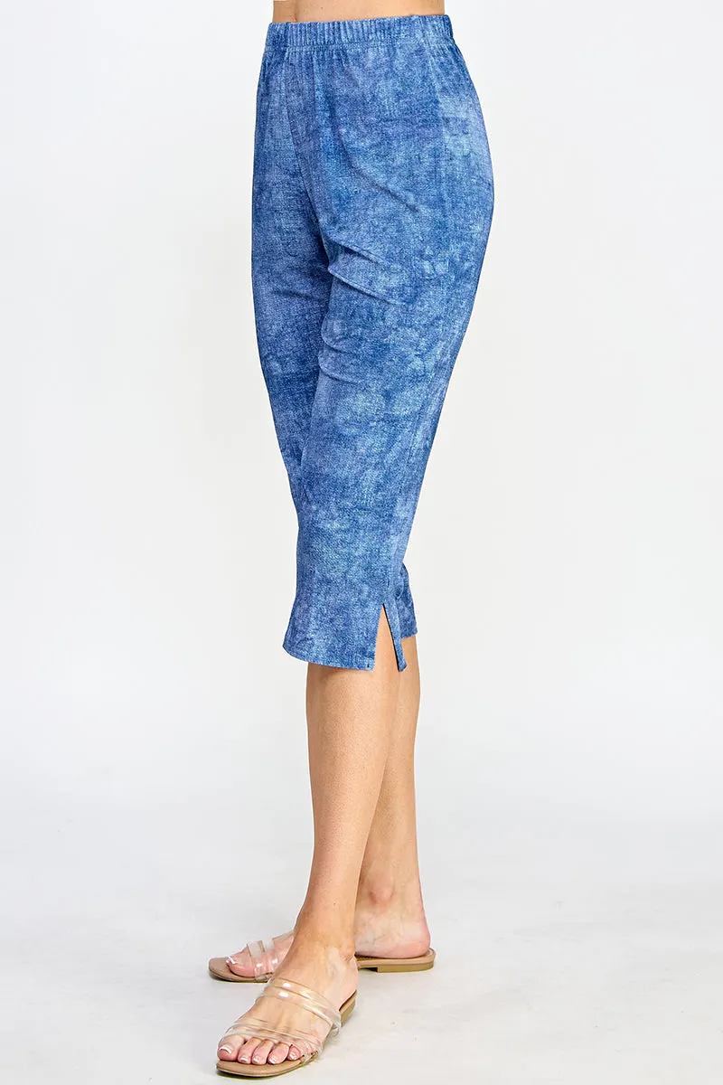 Everyday Perfect Denim Print Elastic Waist Pants-5002BN-ARD1-D003