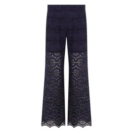 Eyelet Sheer Pants - Navy with Black Stitching