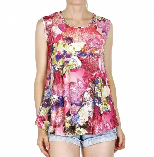 Floral Abstract Print Sleeveless Blouse Tank Top Tunic