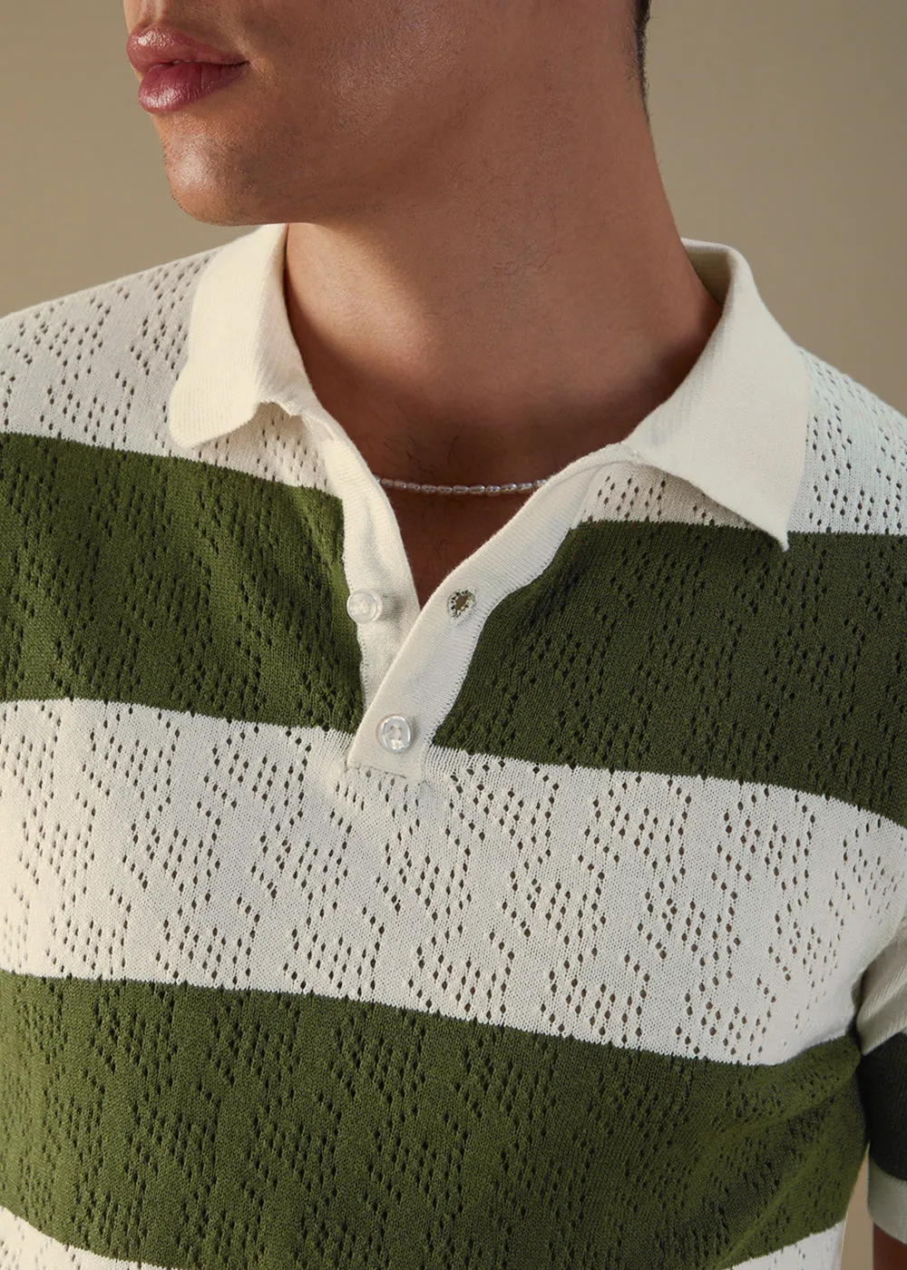 Green Knitted Polo T-shirt