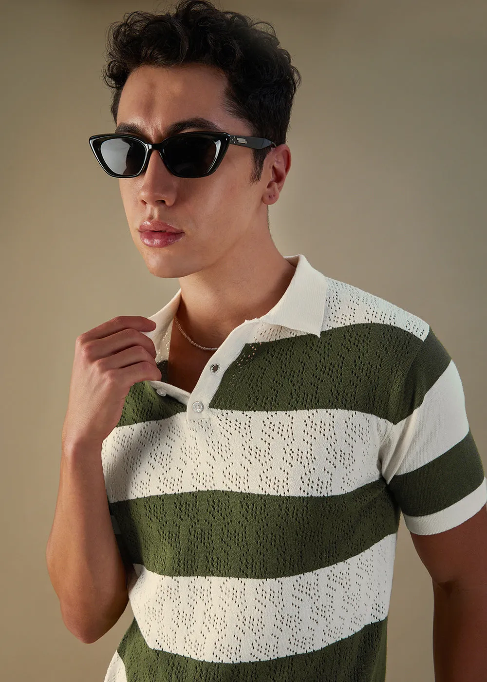 Green Knitted Polo T-shirt