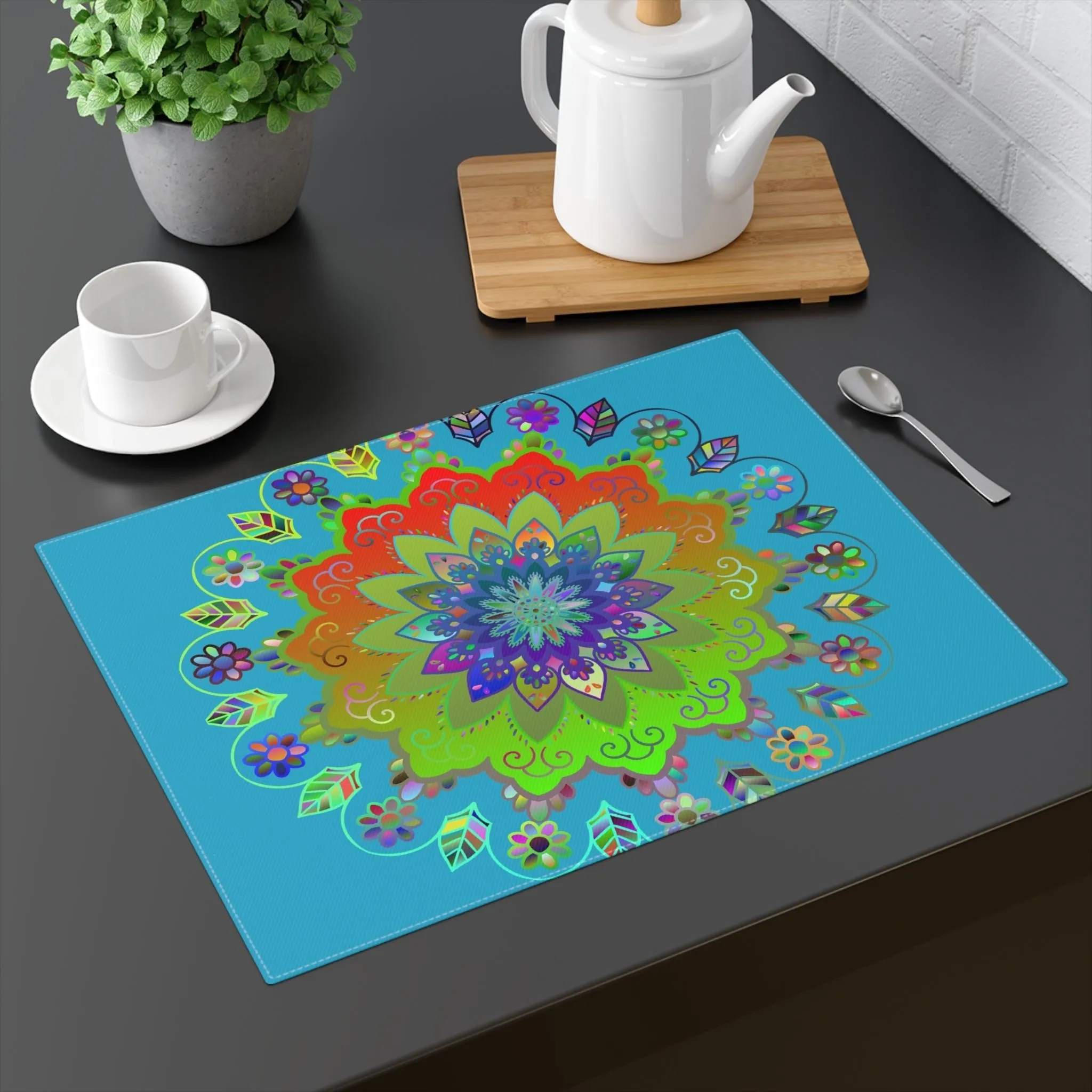 Hand Drawn Mandala Art Turquoise Placemat 1pc