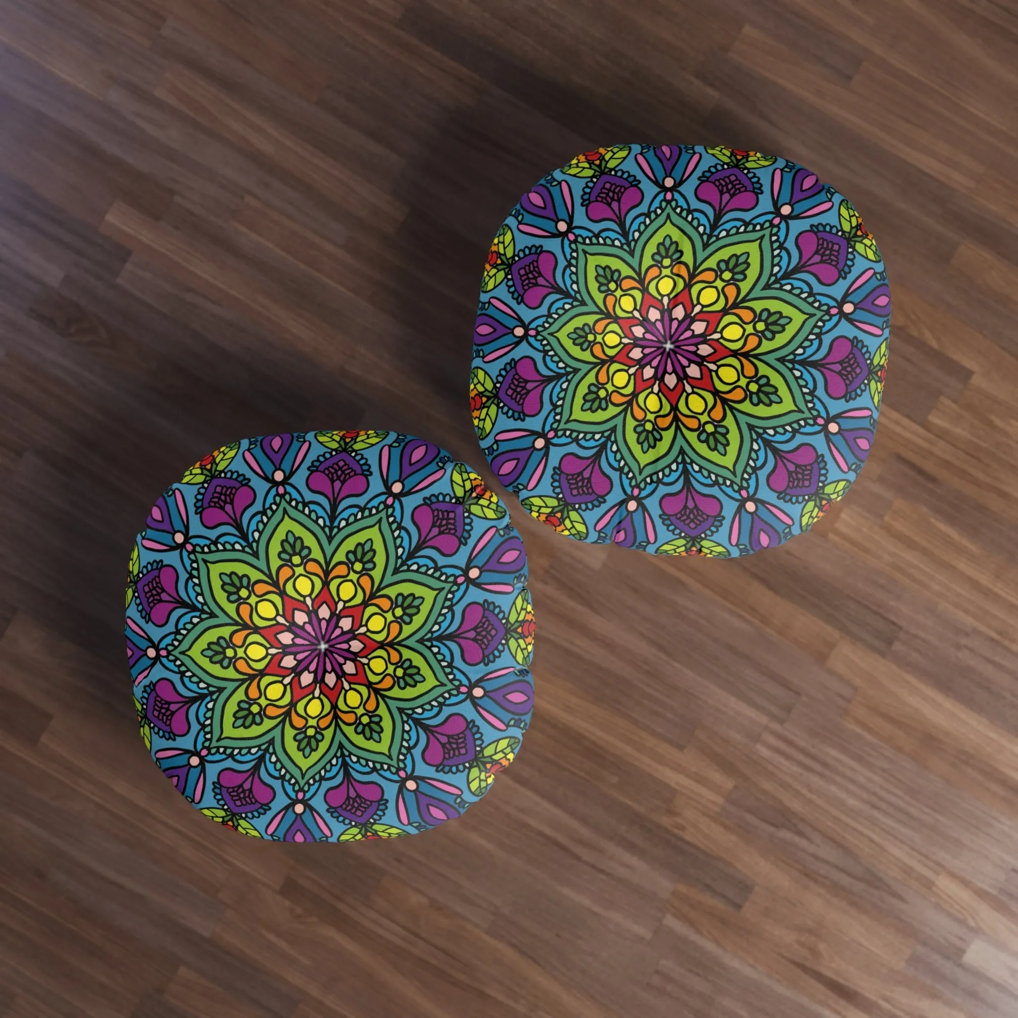 Handmade Mandala Art Floor Cushion - Tufted Round Pillow