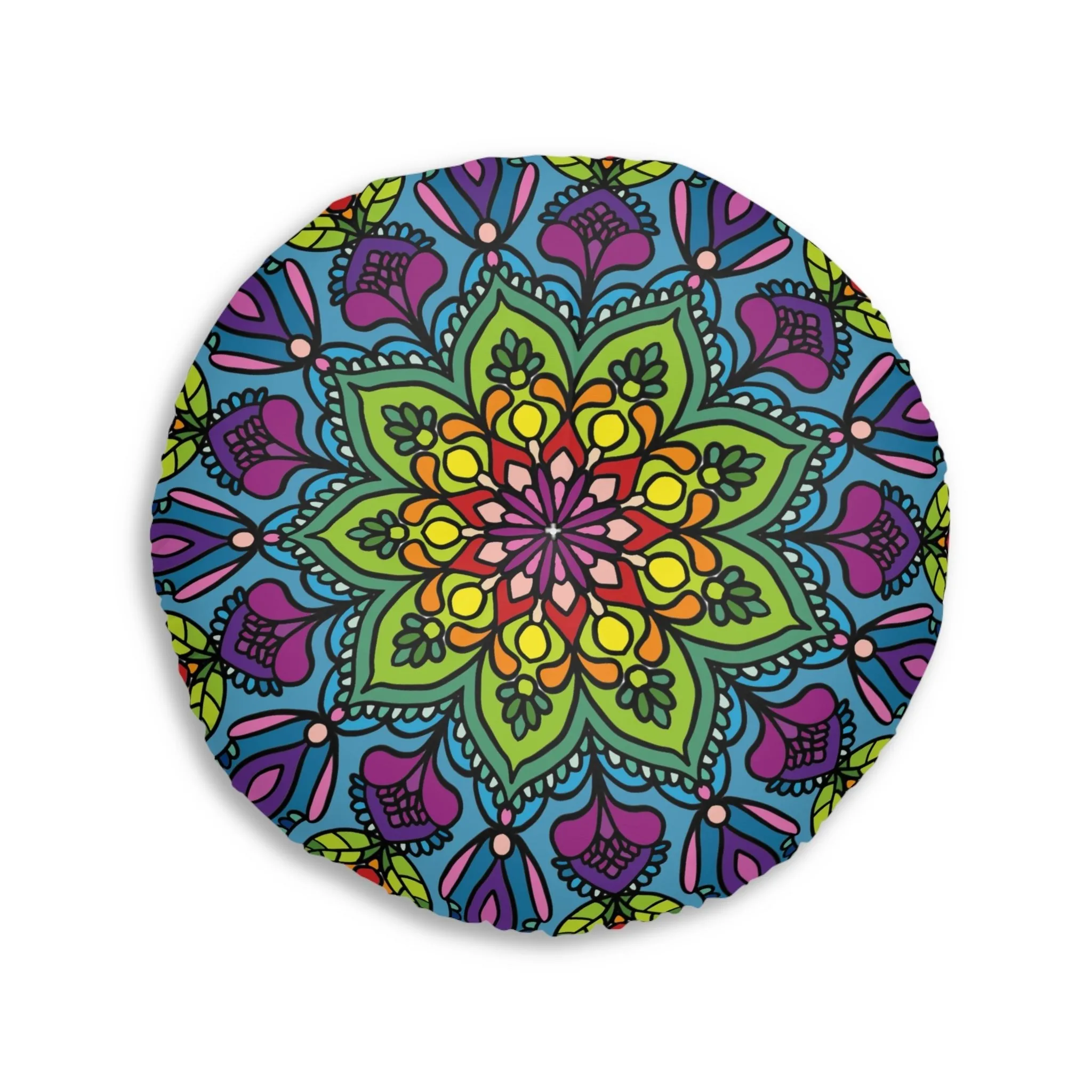 Handmade Mandala Art Floor Cushion - Tufted Round Pillow