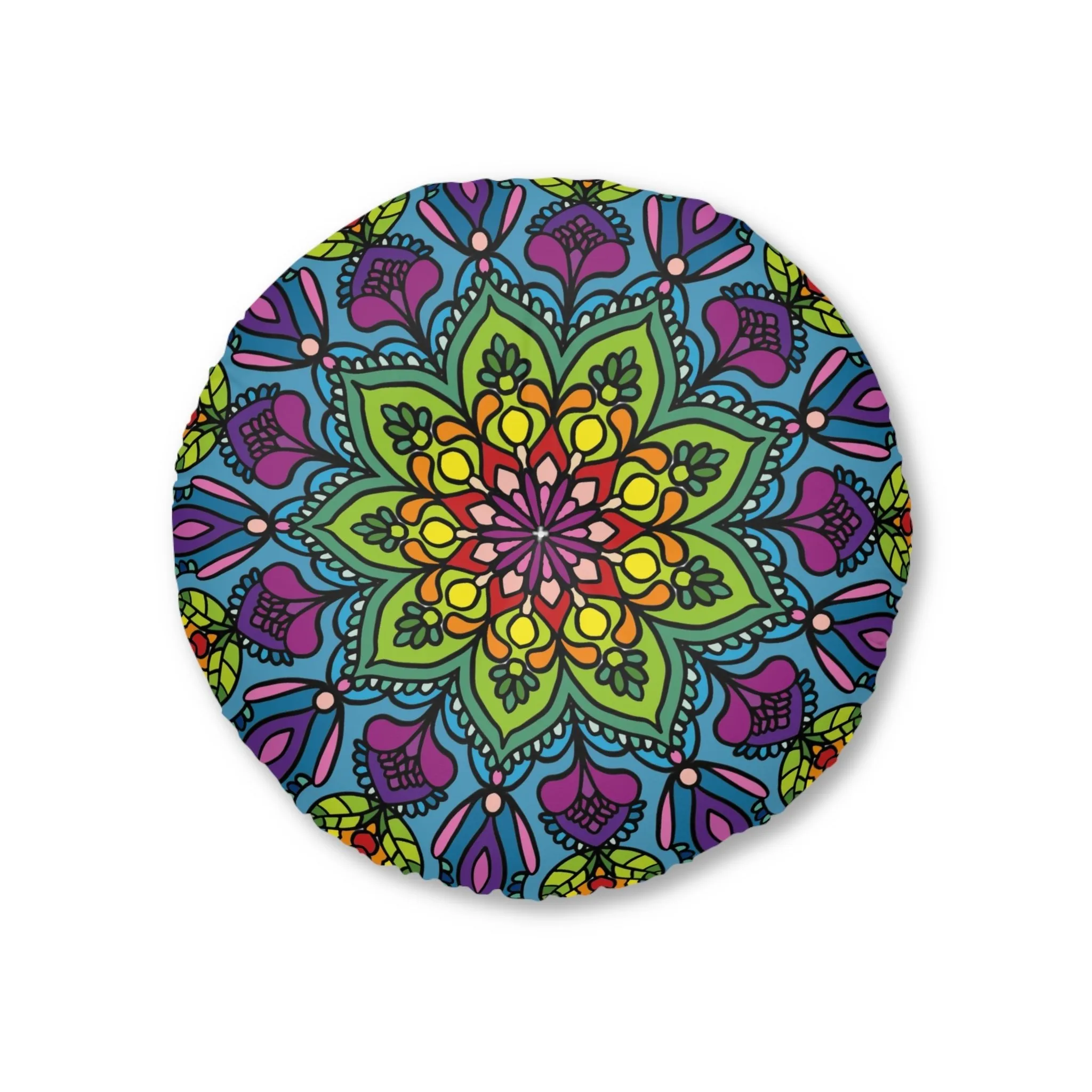 Handmade Mandala Art Floor Cushion - Tufted Round Pillow