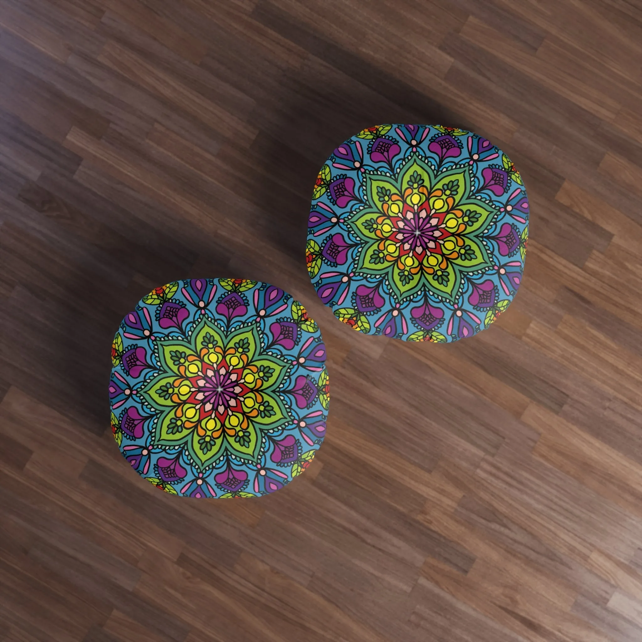 Handmade Mandala Art Floor Cushion - Tufted Round Pillow