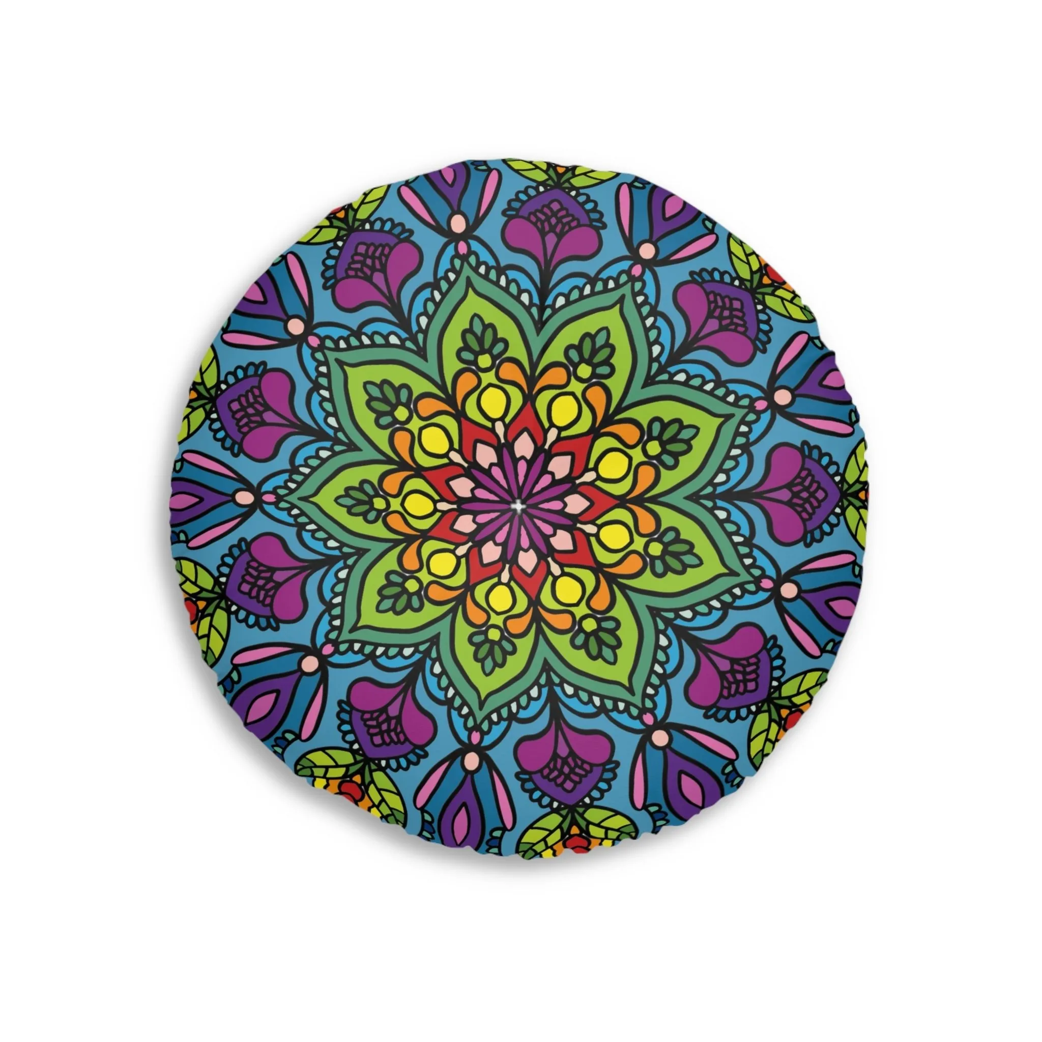 Handmade Mandala Art Floor Cushion - Tufted Round Pillow