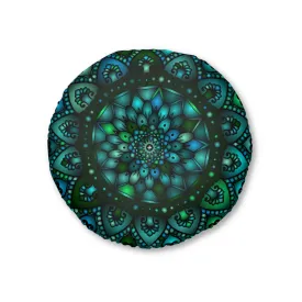 Handmade Mandala Art Tufted Floor Pillow - Round, Petroleum Green