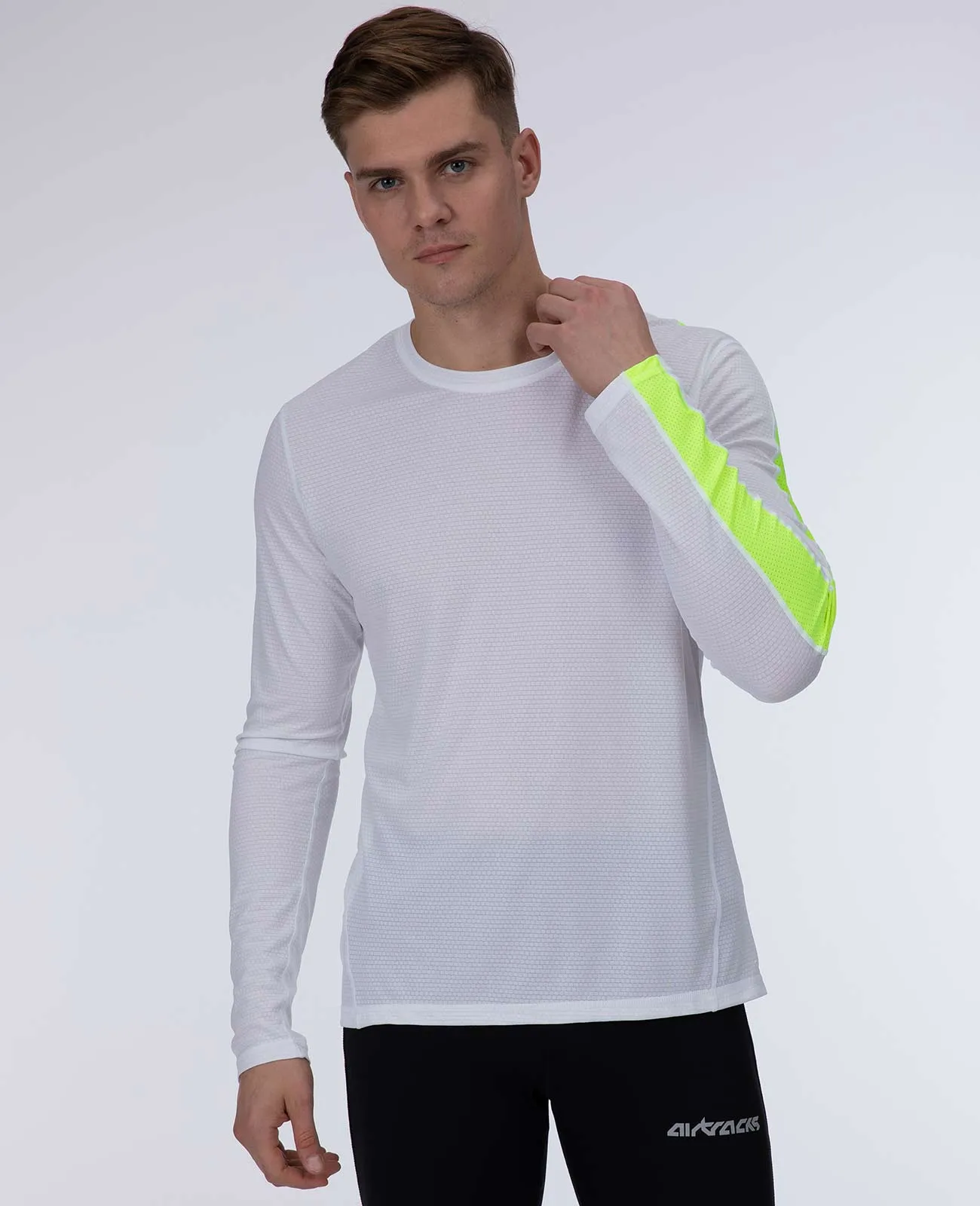 Herren Funktions Laufshirt Langarm Pro Line Weiss Neon