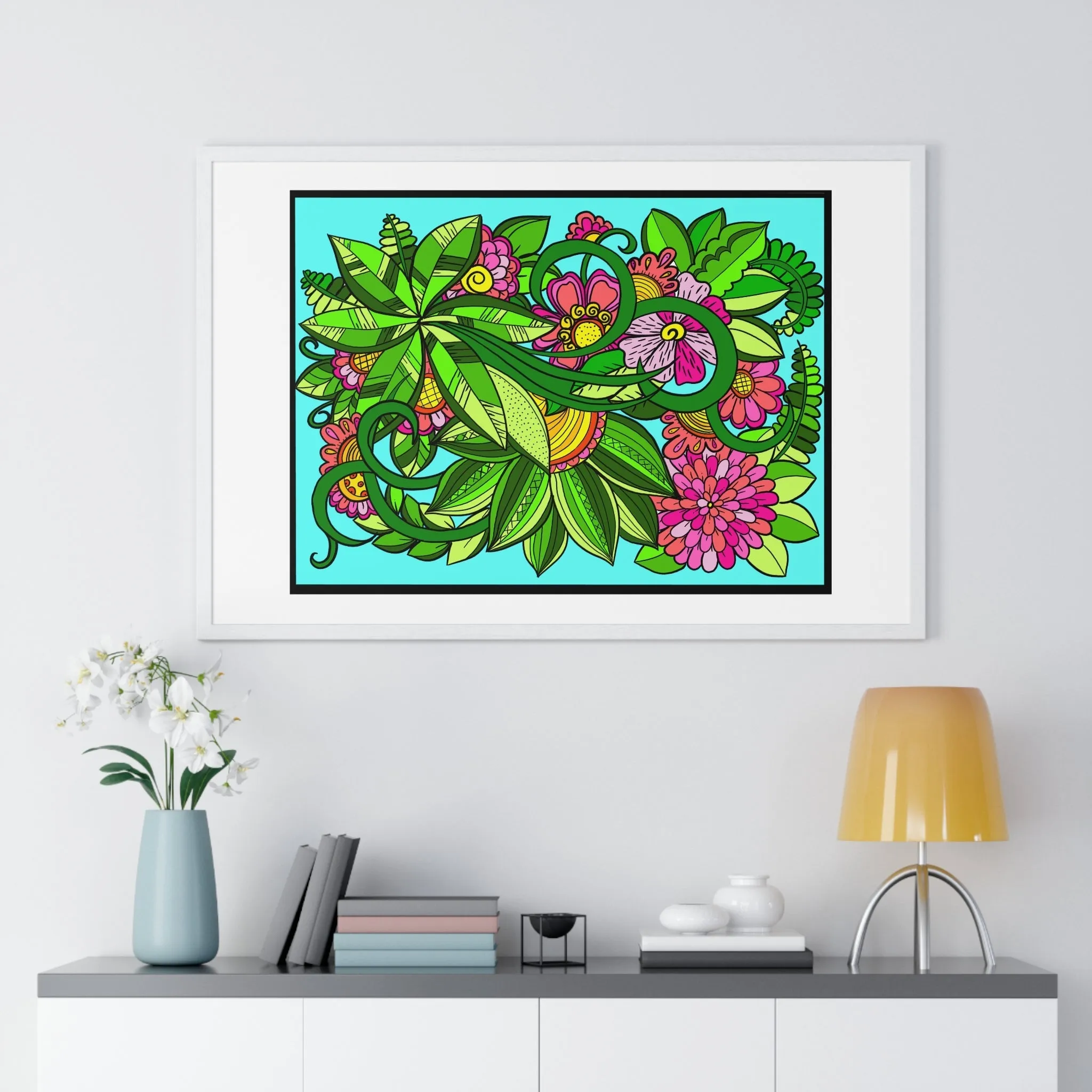 Horizontal Framed Poster - Flower Doodle 36"x24"