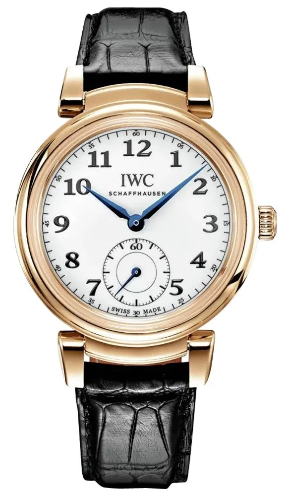 Limited Edition IWC Da Vinci "150 Years" Automatic 18K Rose Gold White Dial Black Leather Strap Mens Watch IW358103