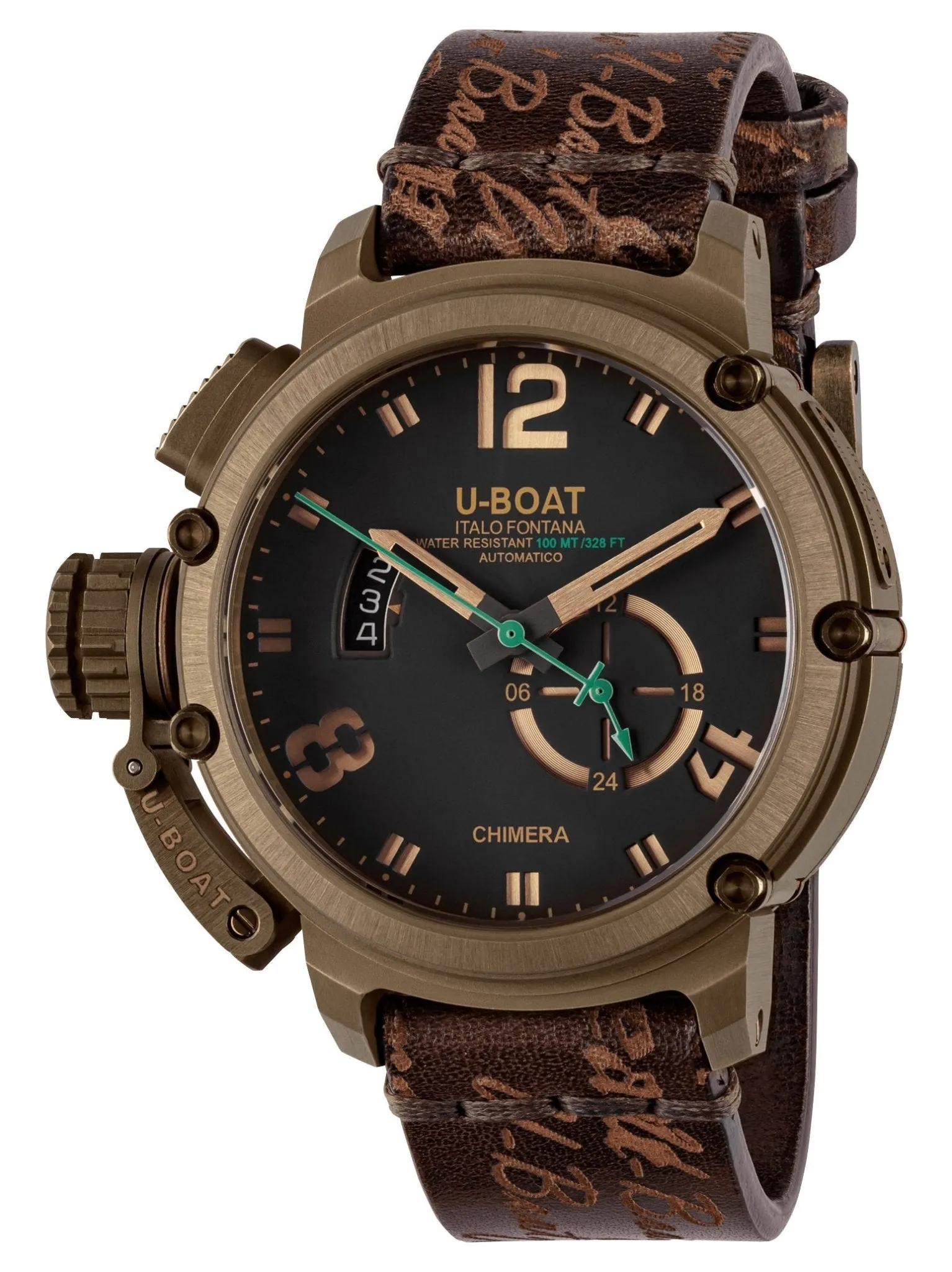 Limited Edition U-Boat Chimera Automatic Bronze Brown Dial Brown Leather Strap Date Mens Watch 8527