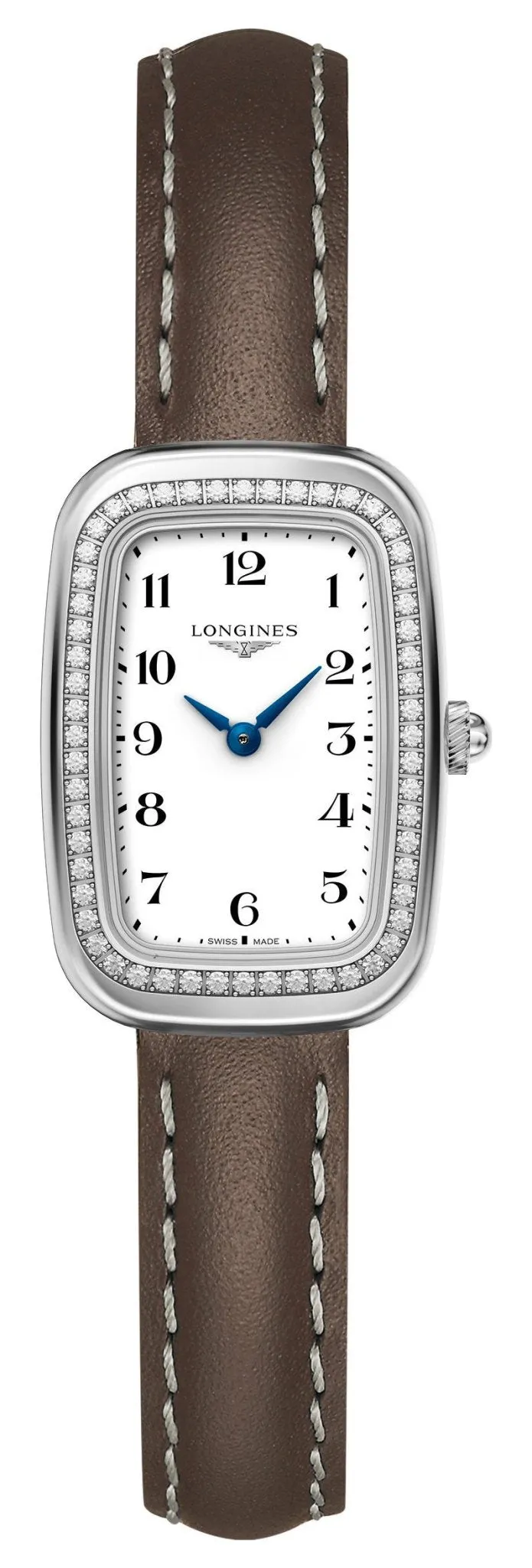 Longines Equestrian Stainless Steel White Dial Brown Leather Strap Diamonds Quartz Womens Watch L6.140.0.13.2