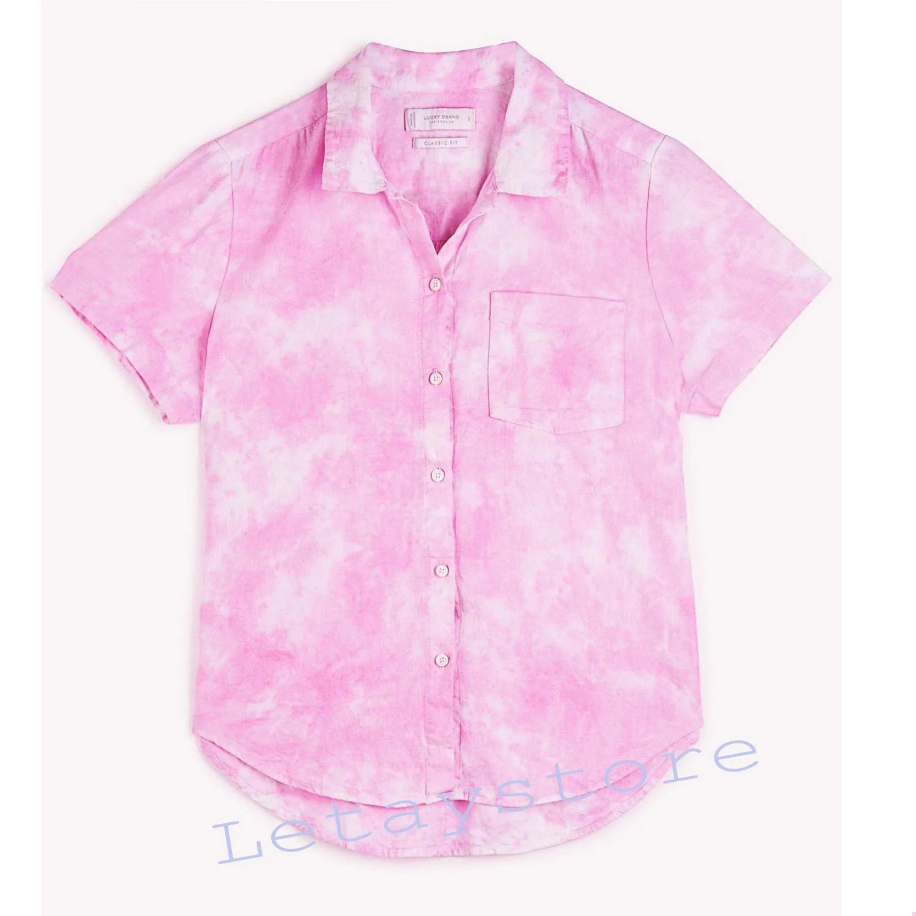 Lucky Brand Tie-Dye Tie-Front Cotton Button Down Shirt