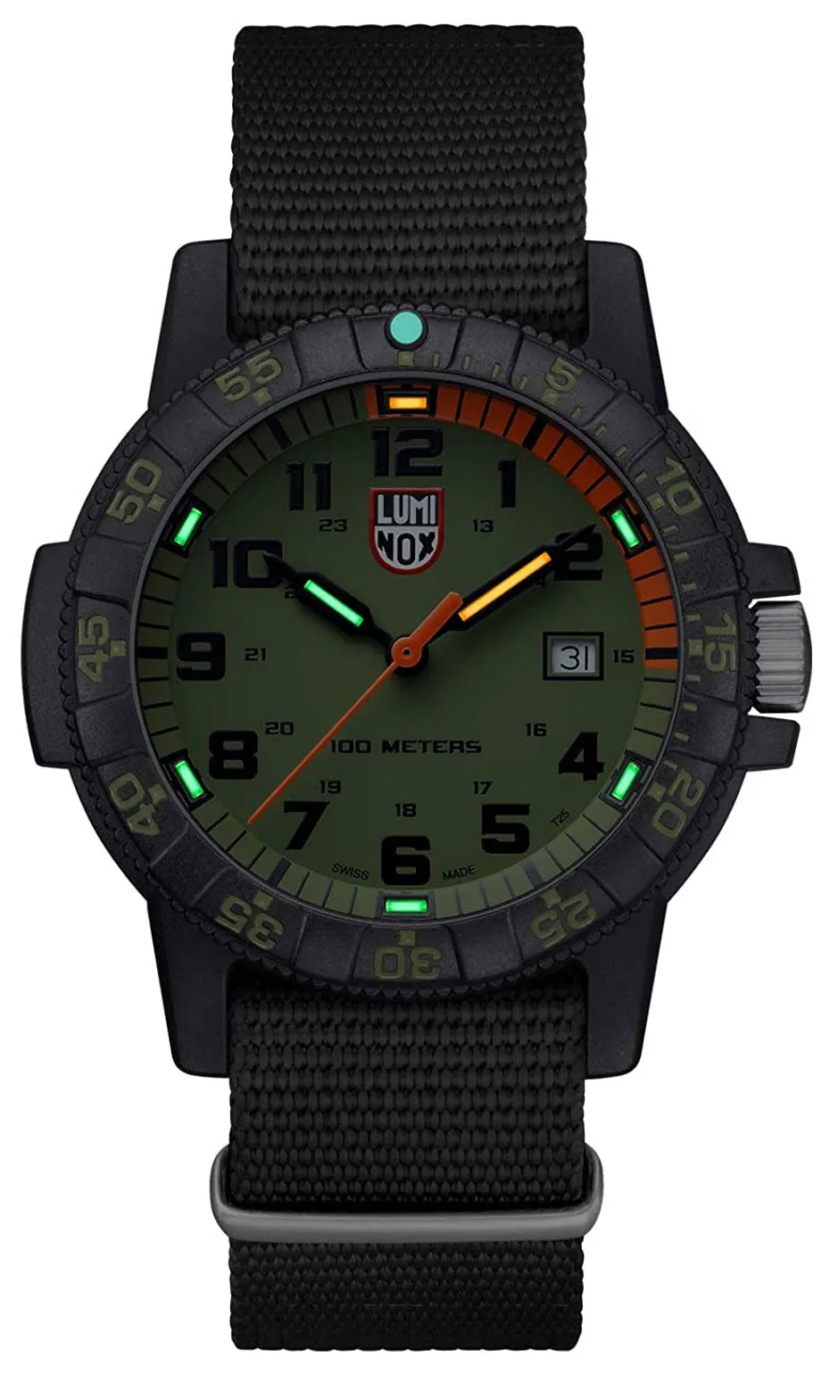 Luminox Leatherback Sea Turtle Giant CARBONOX Green Dial Nato Strap Date Quartz Mens Watch XS.0337