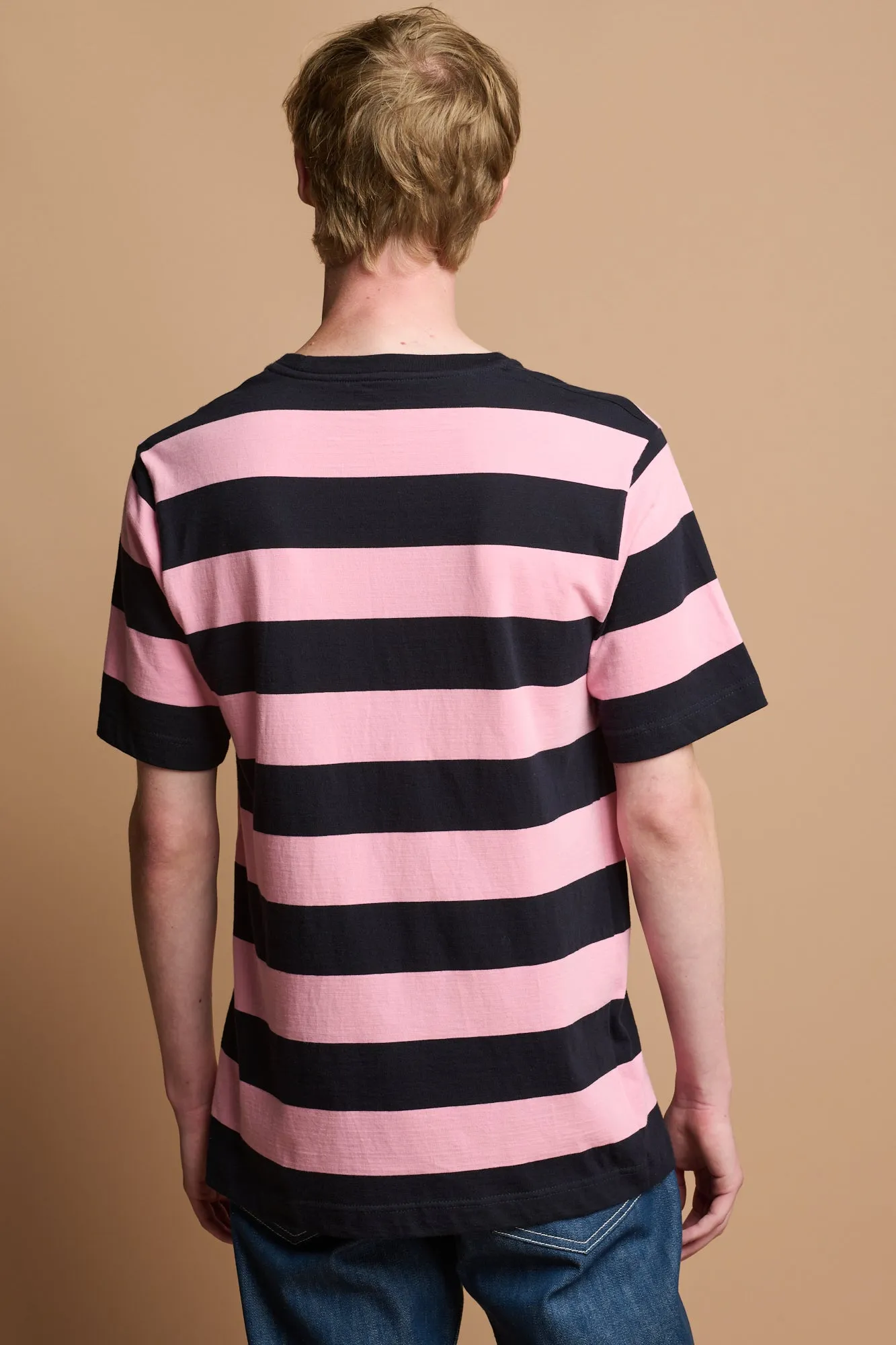 Men's Wide Stripe Short Sleeve T Shirt - Pink/Navy