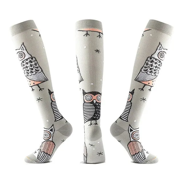 Owl Print Knee High (Compression Socks)