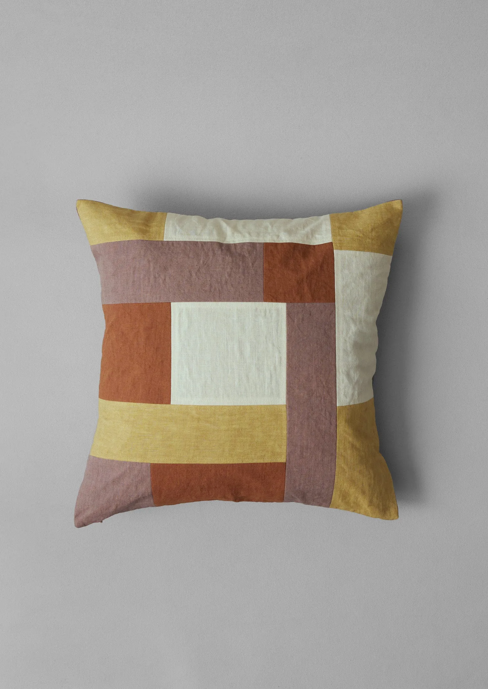 Patchwork Linen Cushion Cover | Sand/Hellebore