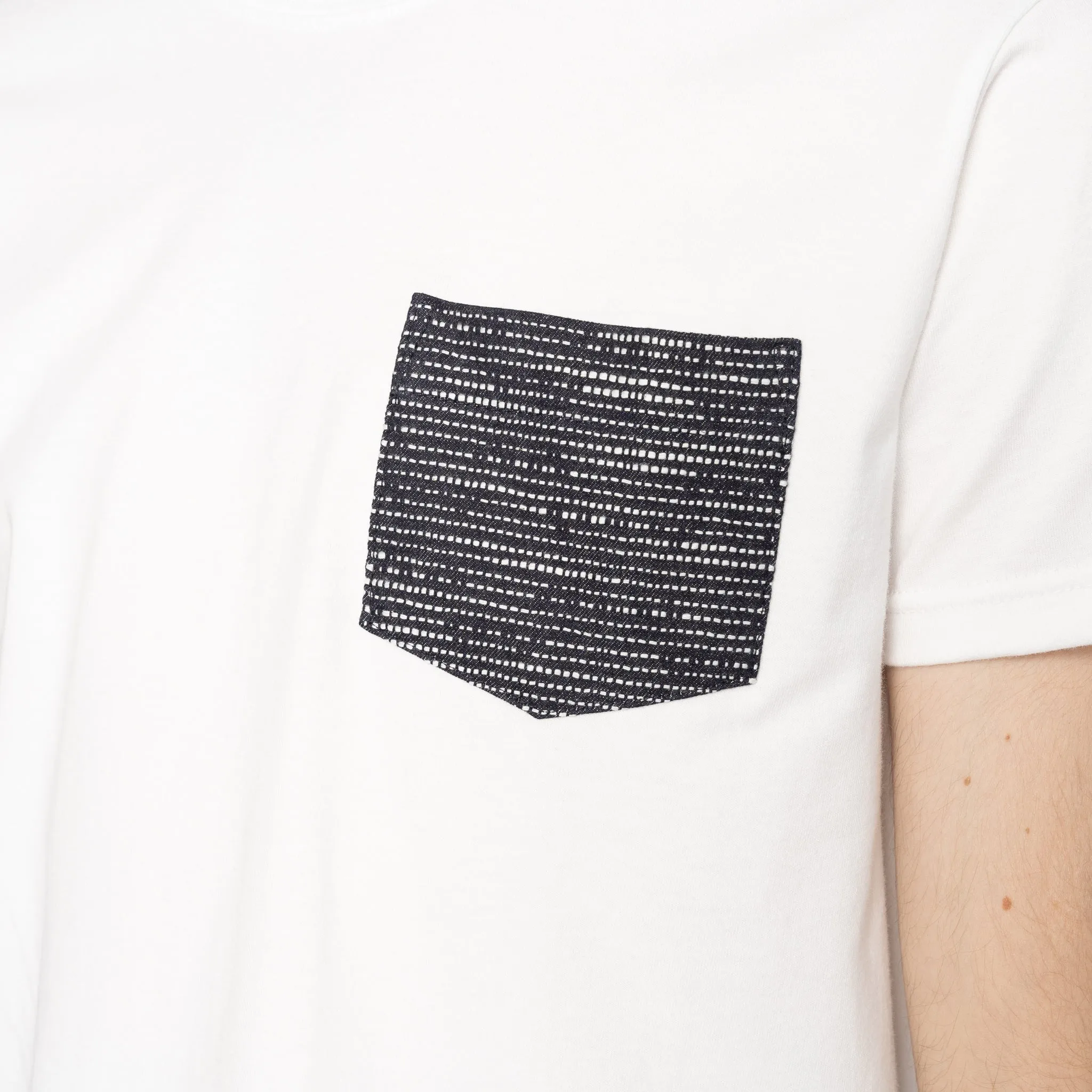 Pocket Tee - White - Slub Sashiko Denim