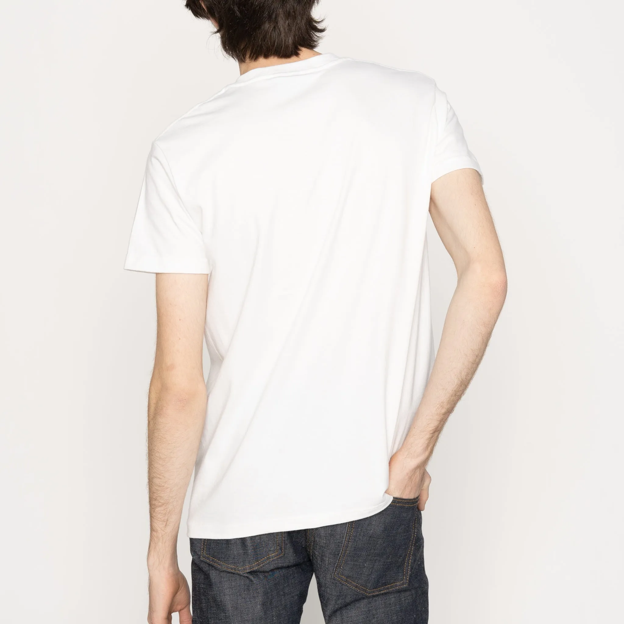 Pocket Tee - White - Slub Sashiko Denim