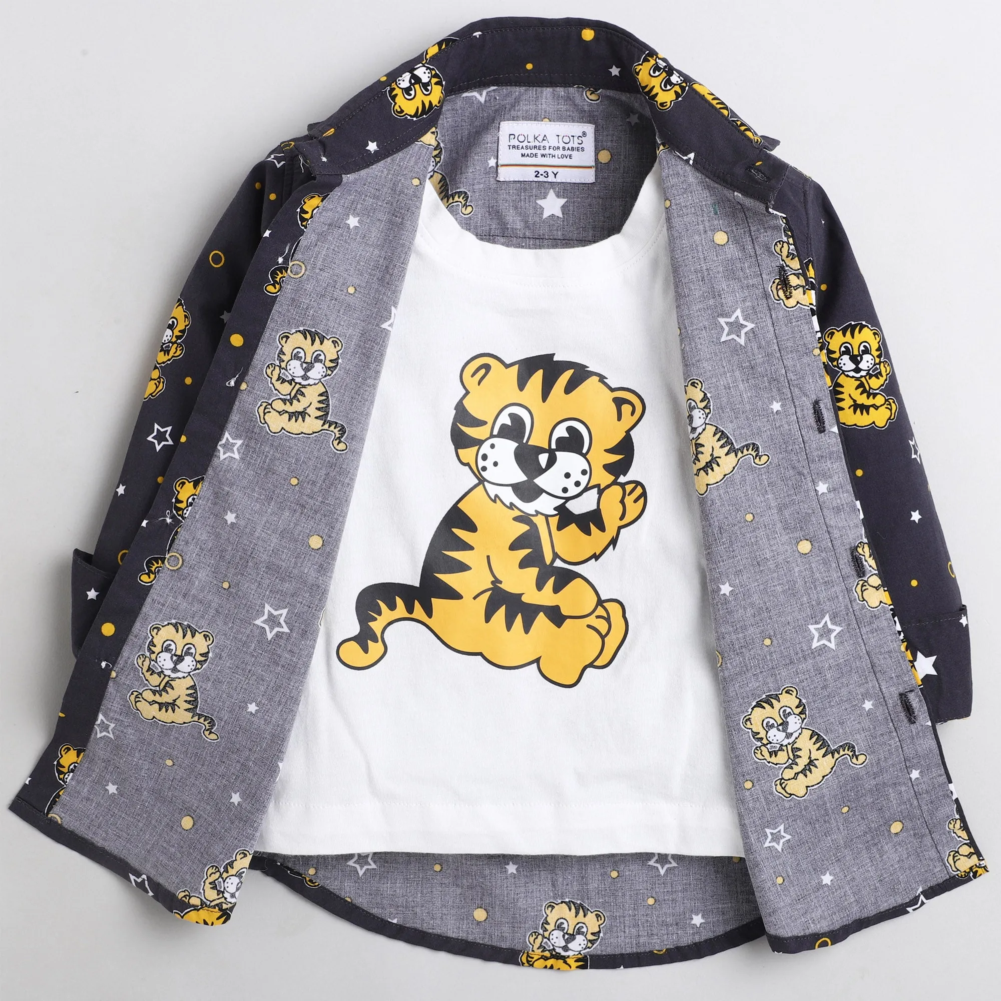 Polka Tots baby lion tshirt shirt - Grey