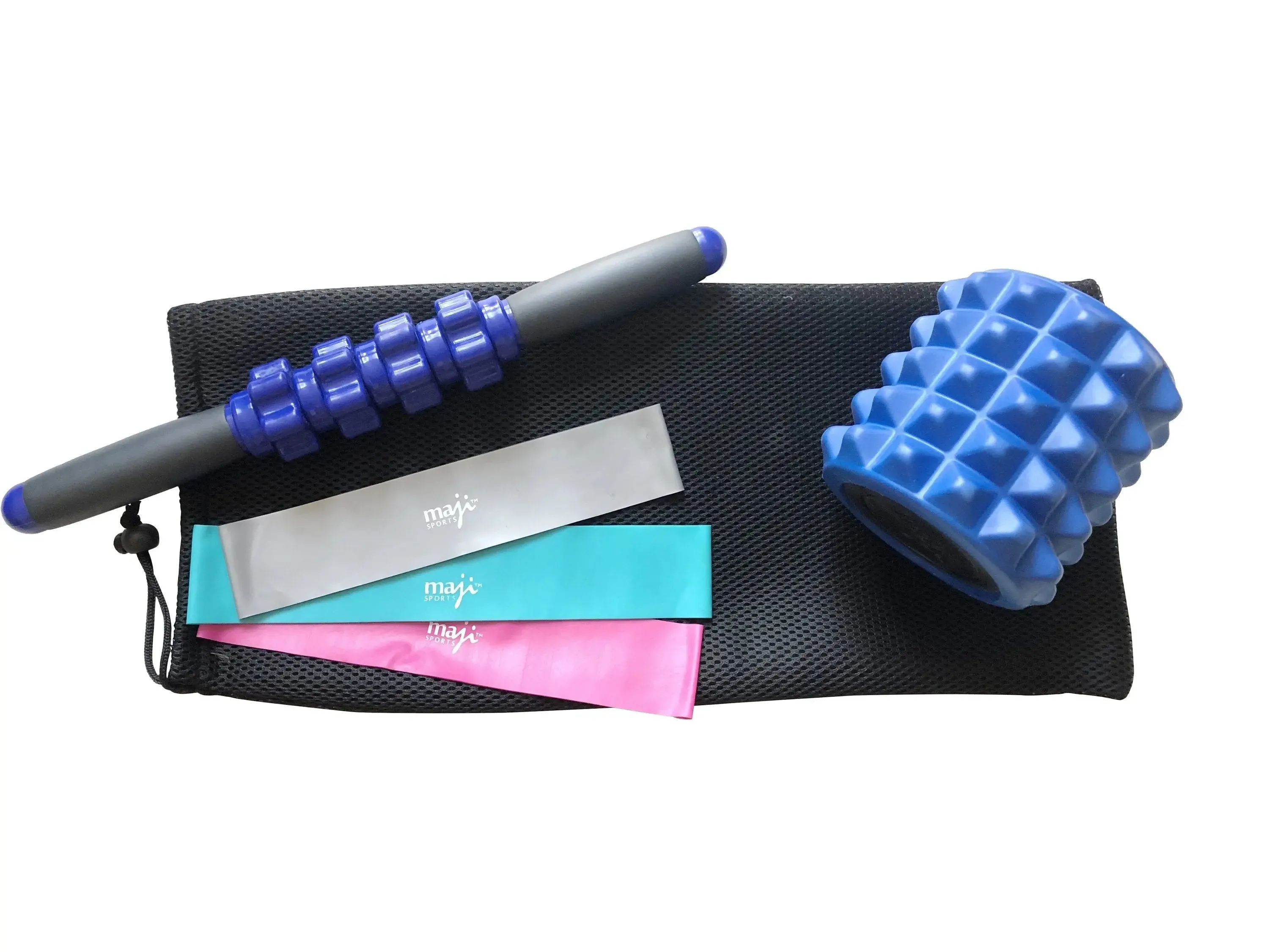 RESISTANCE BAND BUNDLE: 3 Resistance Bands, Foam Roller Stick & Travel Roller