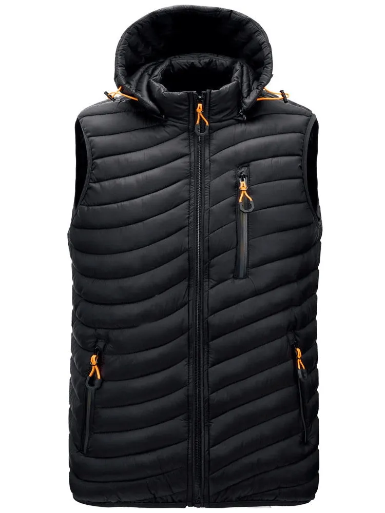 Stylish Sports Warmed Men's Vest with Hood and Zippered Pockets - SF1516