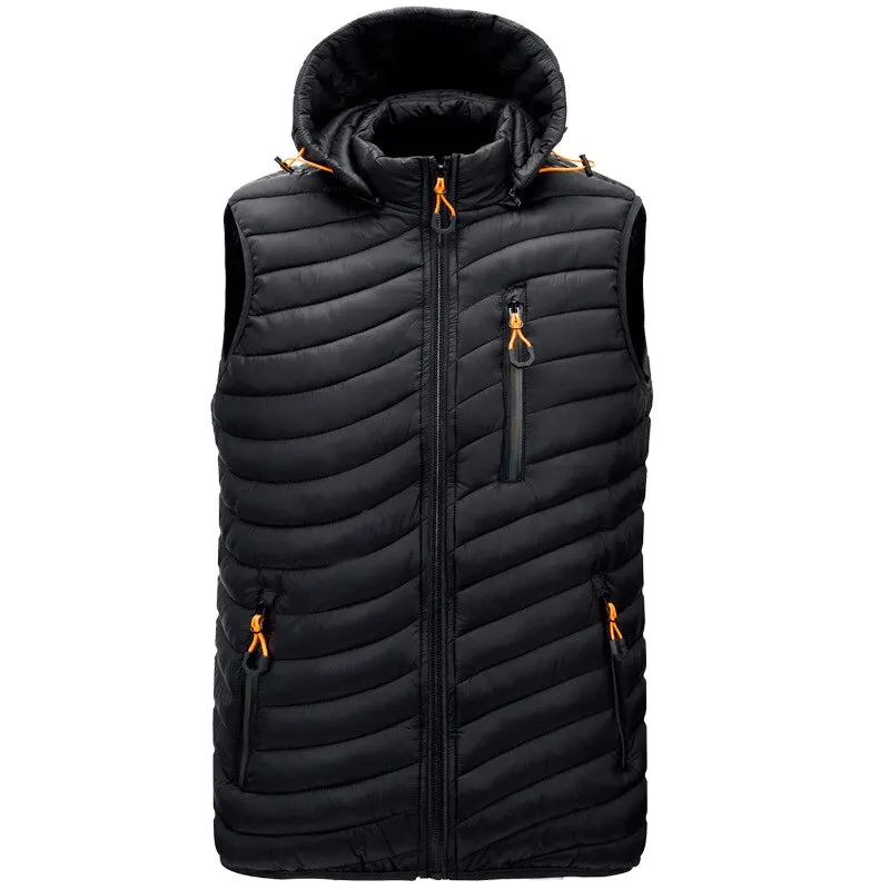 Stylish Sports Warmed Men's Vest with Hood and Zippered Pockets - SF1516