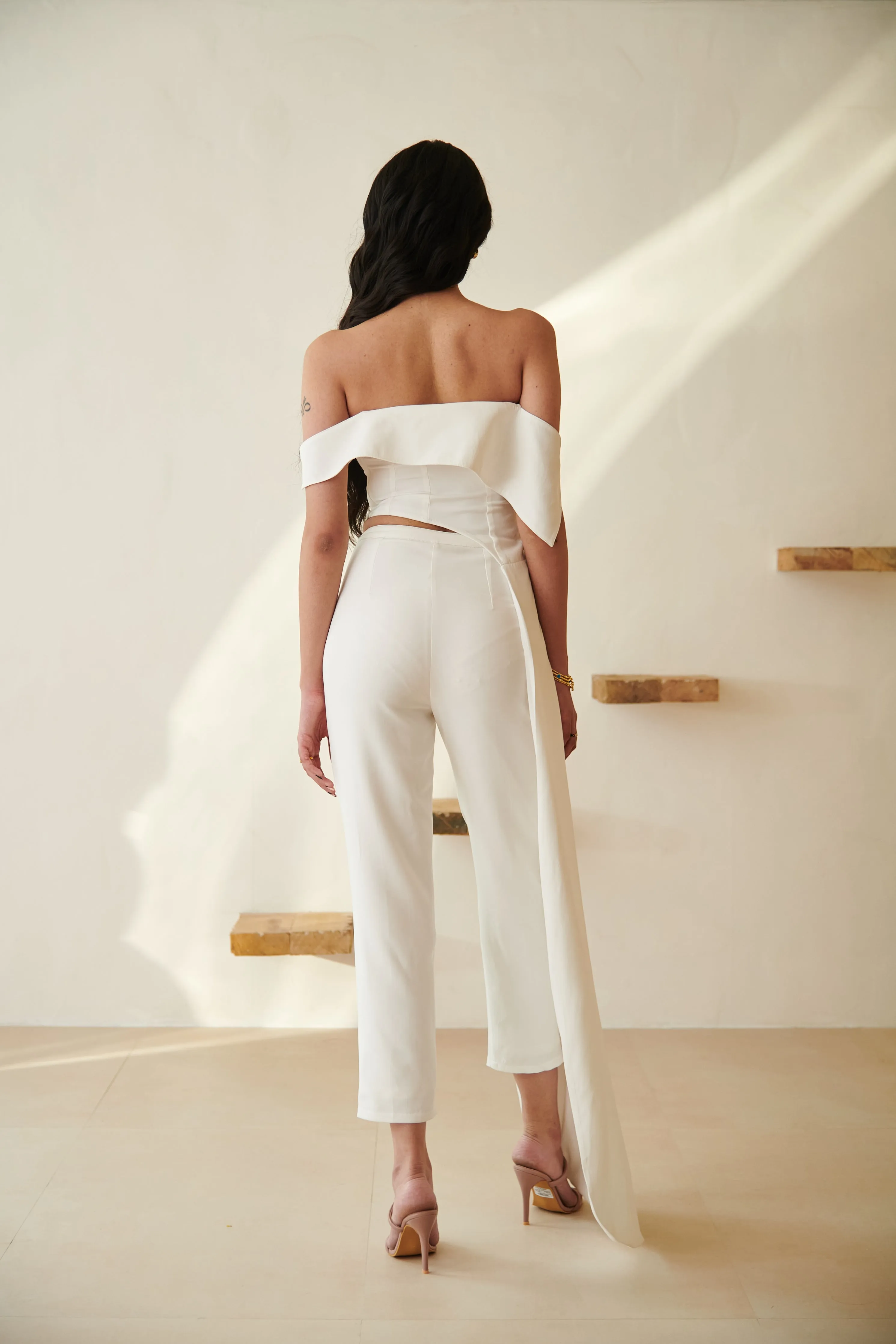 Tamara White Asymmetric Top and Pants Set