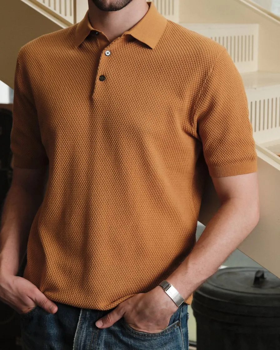 Waffle Pattern Polo Shirt