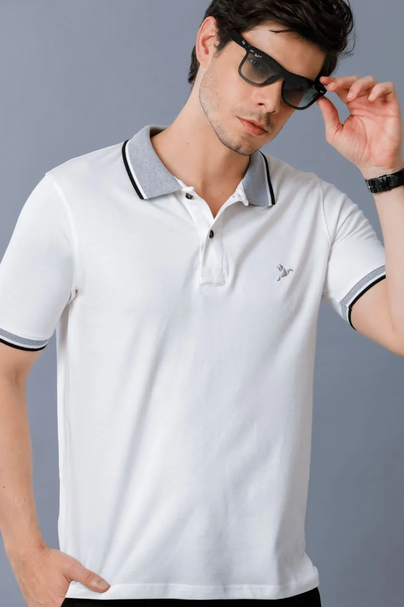 White with Double Stripes Solid TShirt - Stain Proof