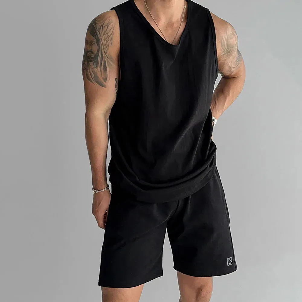 Wiaofellas  -  Mens Sports Fitness Casual Vests Genderless American Personality Versatile Streetwear Simple Solid Color Tank Tops Unisex